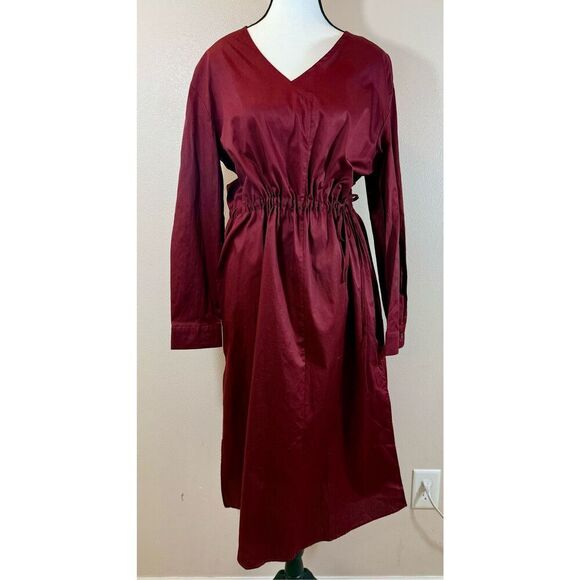 NWT Nordstrom Harshman Belinda A-Line Midi Burgundy Holiday Fall Dress Large - Picture 3 of 14